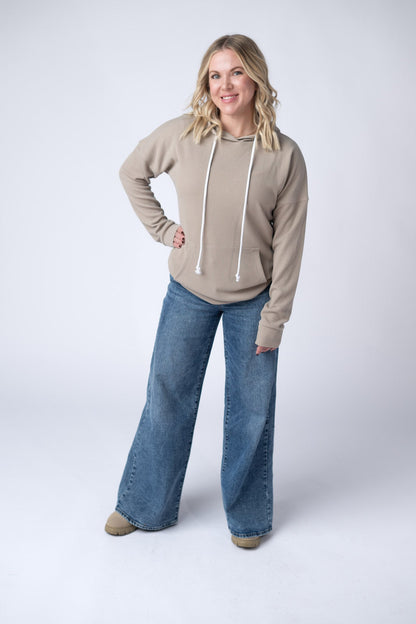 The Kacey Ribbed Hoodie in Mocha