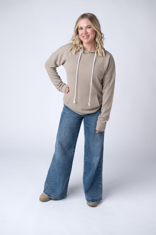 The Kacey Ribbed Hoodie in Mocha