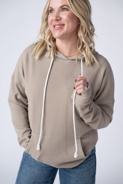 The Kacey Ribbed Hoodie in Mocha