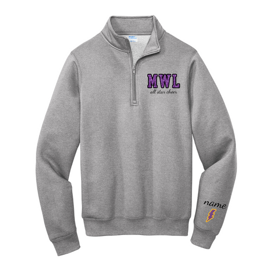 MWL All Star Cheer Embroidered Glitter Quarter Zip- Gray