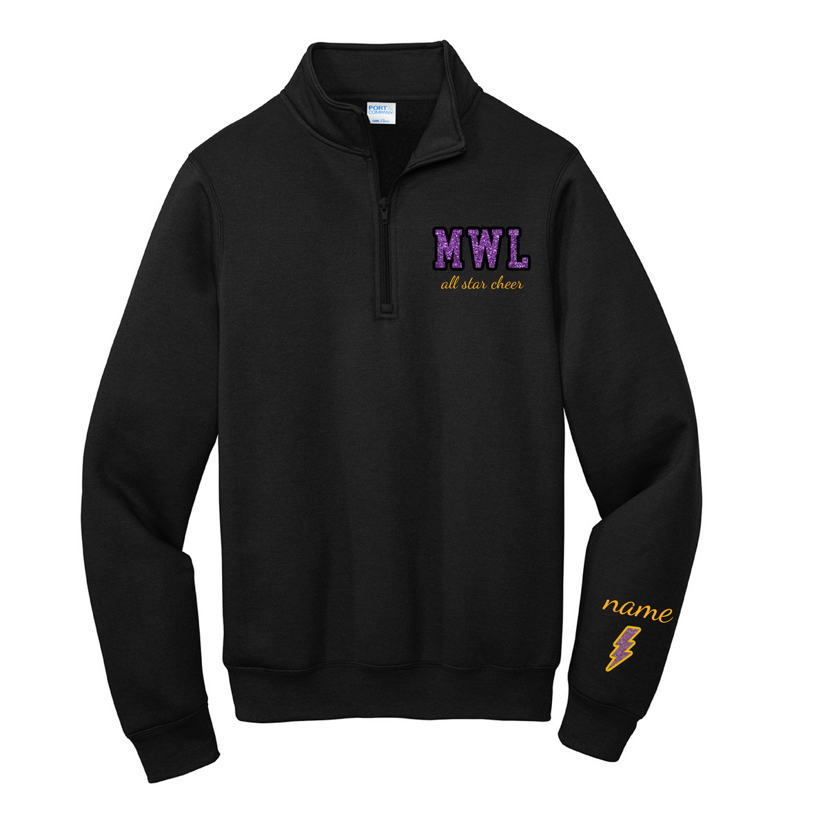 MWL All Star Cheer Embroidered Glitter Quarter Zip- Black